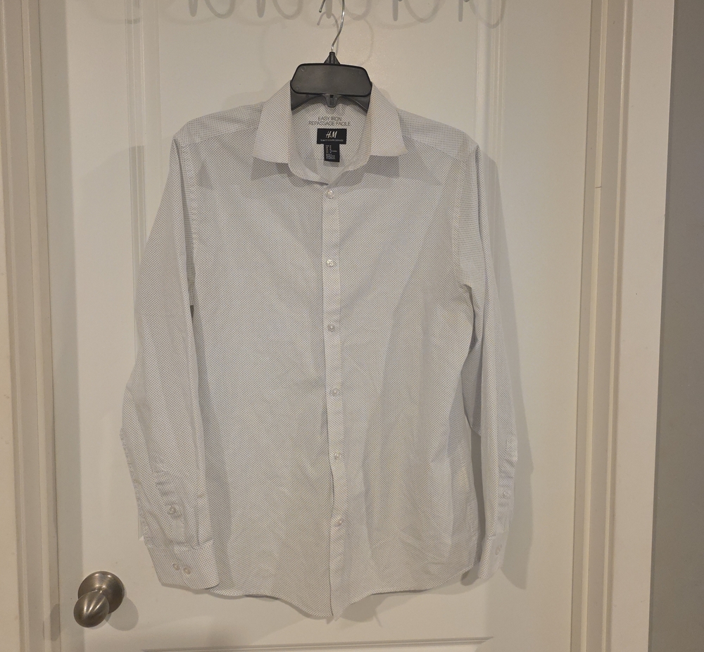H&M Men's White Dress Shirt with Micro Dot Texture